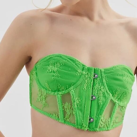 Out From Under Urban Outfitters Lace Corset Top Fairy Whimsical Green Neon NWOT - Picture 1 of 9